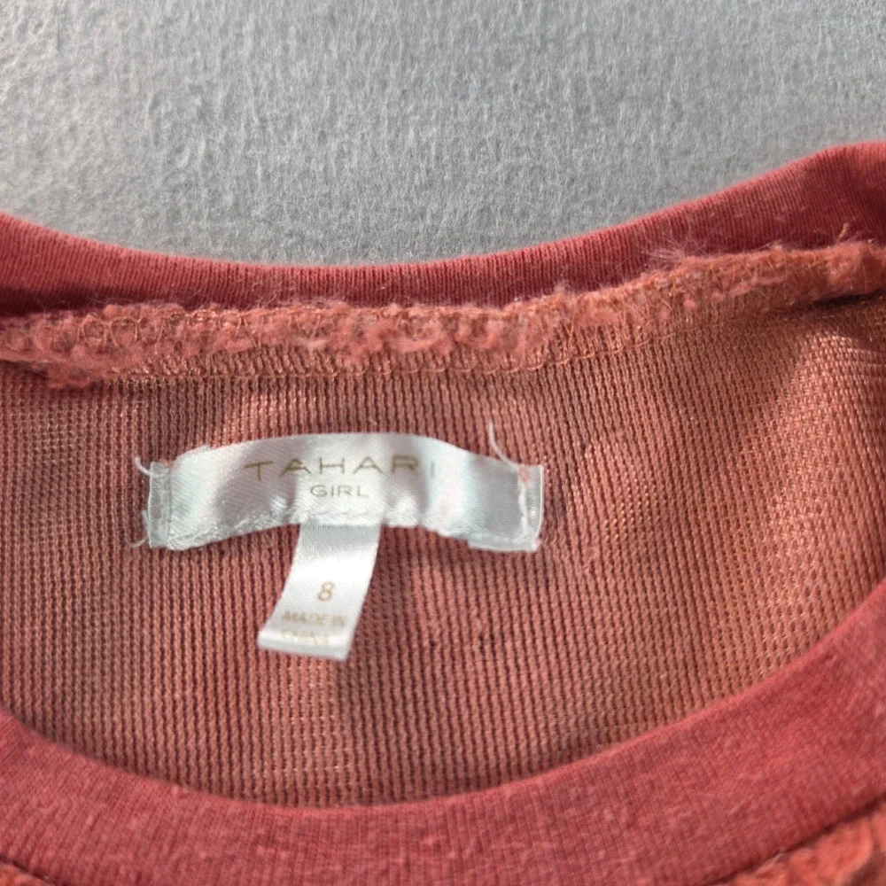 Tahari Girl Pink Faux Fur Textured Sweatshirt Pullover Size 8 Clay Terracotta